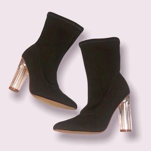 Clear Heel Olive Green Sock Booties